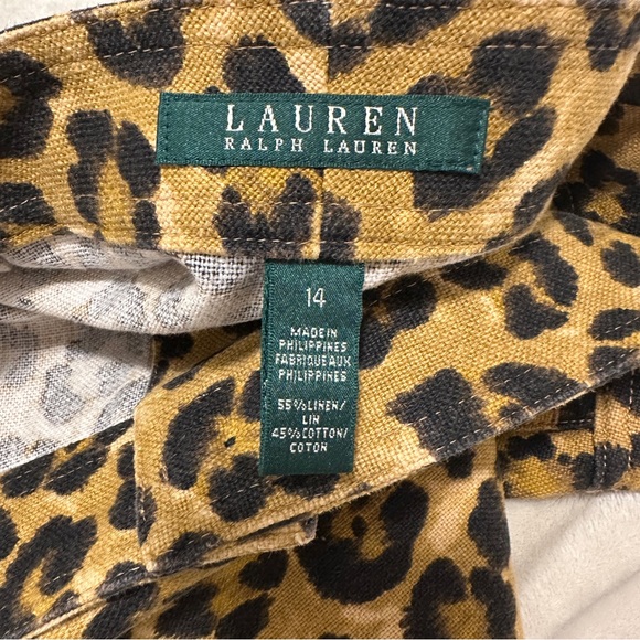 Lauren Ralph Lauren Leopard Print Button Front Skirt Linen Blend Size 14 Women’s - Picture 10 of 10